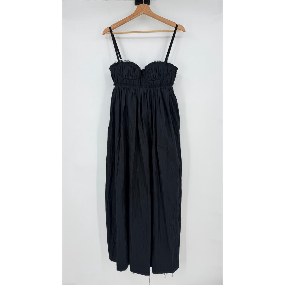 KHAITE | Jordyn Plissé Cotton Twill Maxi Dress Raw Frayed Edges Black 2 - Picture 4 of 16